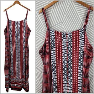 Ashley Stewart Slip Dress Plus size 26 26W alt maxi long Geometric Red White